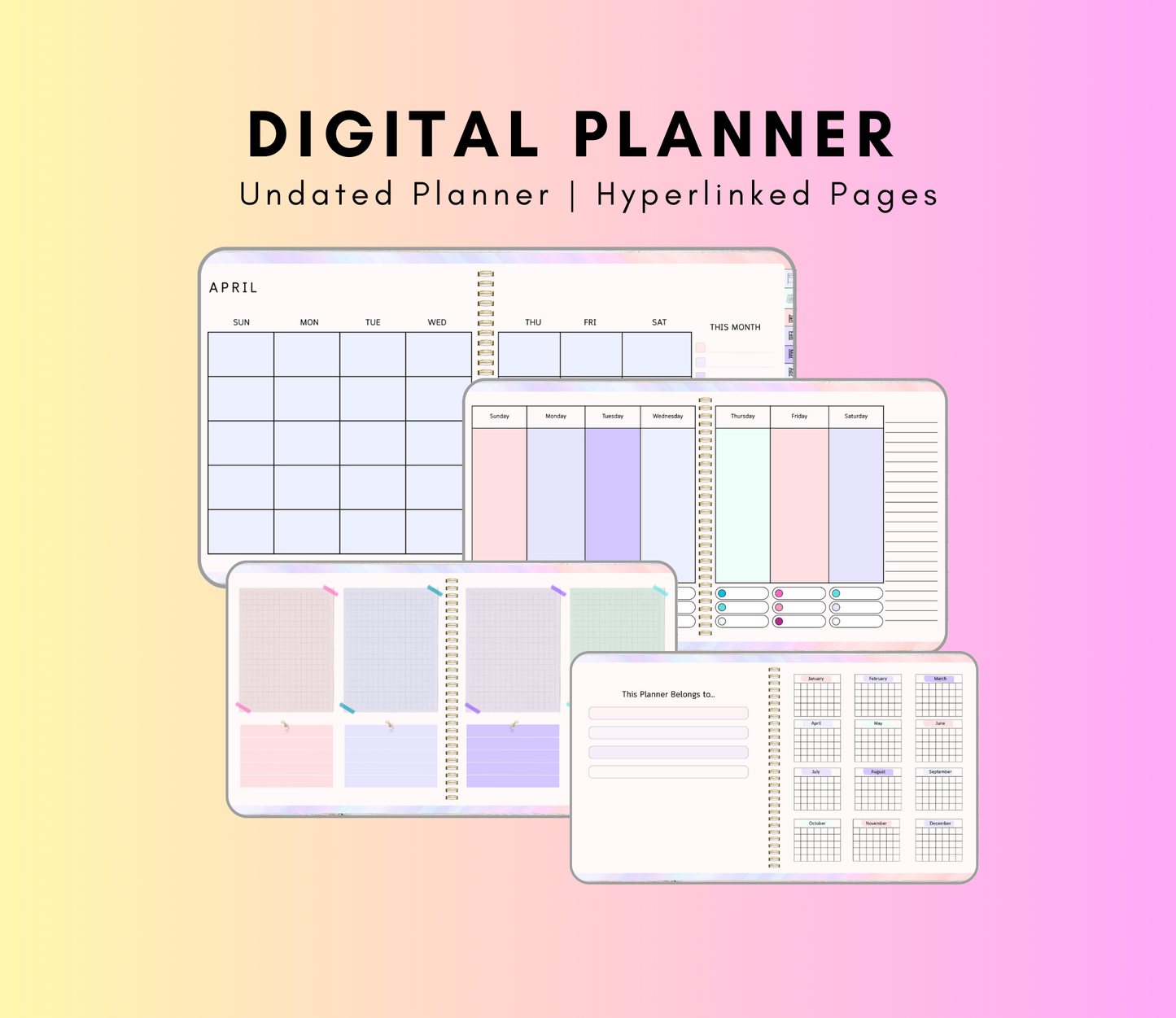 The Pastel Planner | Undated Digital Planner | Printable PDF & Editable | Minimal Soft Aesthetic