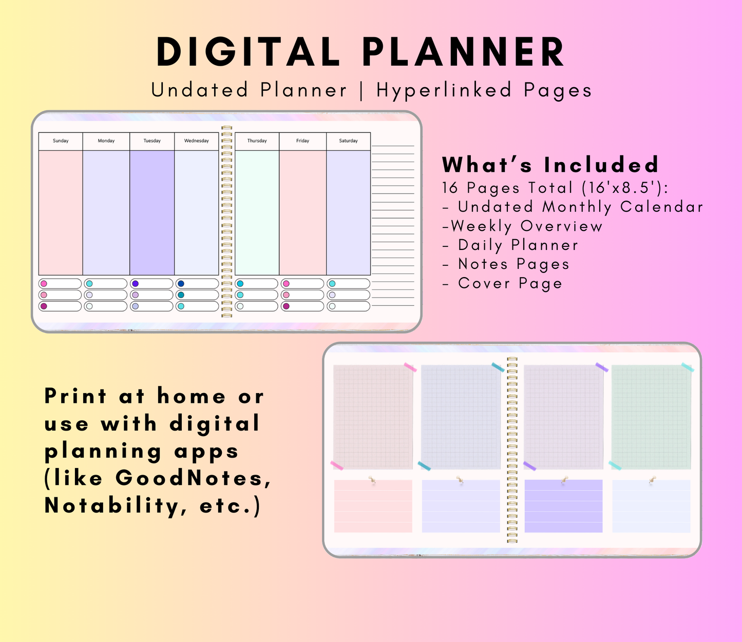 The Pastel Planner | Undated Digital Planner | Printable PDF & Editable | Minimal Soft Aesthetic