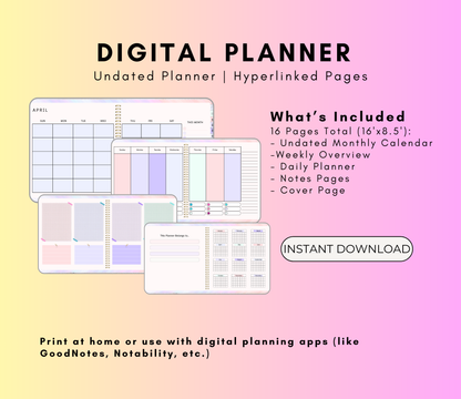 The Pastel Planner | Undated Digital Planner | Printable PDF & Editable | Minimal Soft Aesthetic