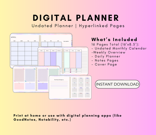 The Pastel Planner | Undated Digital Planner | Printable PDF & Editable | Minimal Soft Aesthetic