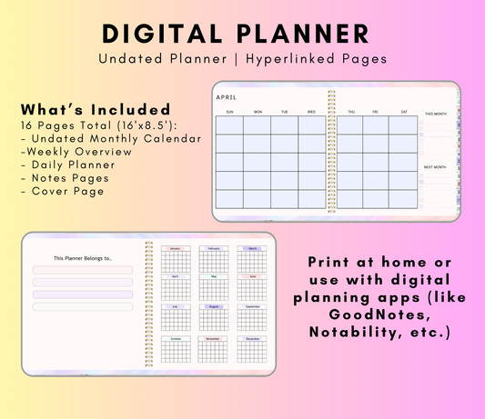 The Pastel Planner | Undated Digital Planner | Printable PDF & Editable | Minimal Soft Aesthetic